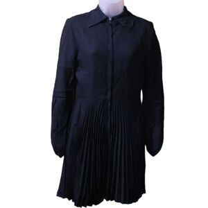 Vintage Black Pleated Mini Shirtdress Zipper Front 60s 70s Chic Academic